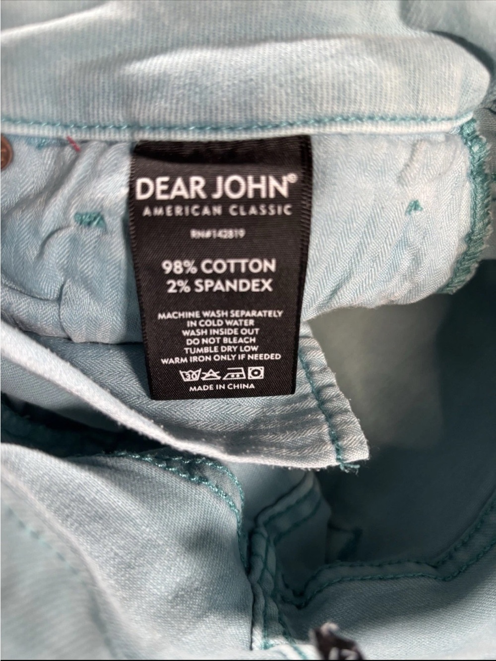 Dear John Tiffany Blue Teal Denim Roll-Cuff Women's Shorts - Picture 3 of 8